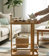 Bamboo serving trolley with wheels for easy mobility and stylish serving of food and drinks at home
