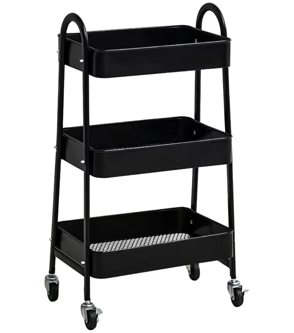 3 tier black stainless steel cart for organizing kitchen and household essentials
