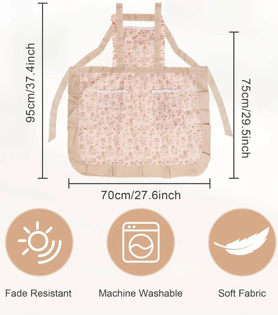 Adjustable floral cooking apron for kitchen use with lightweight fabric and beautiful floral design