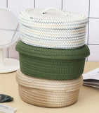 Braided woven storage basket with lid for organizing household items, clothes, and accessories neatly