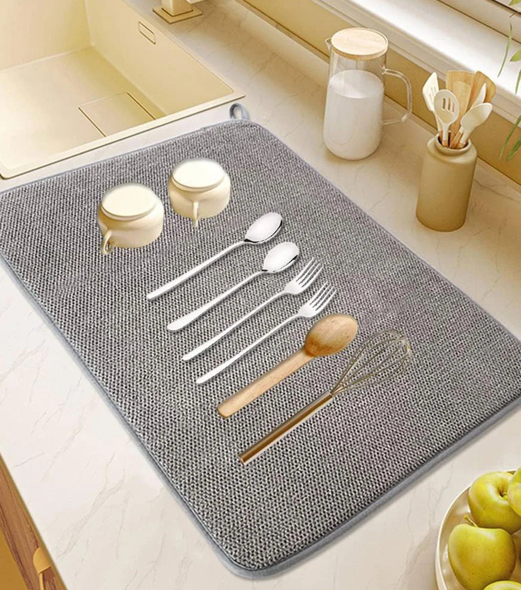Kitchen drying mats for countertop to absorb water and dry dishes, glasses, and utensils quickly