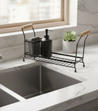 Kitchen soap and sponge organizer for sink with compact storage and drainage design