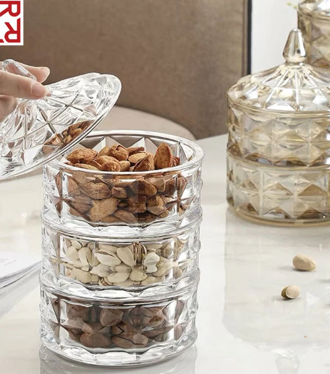 Multi compartment 3 in 1 dry food container for organized storage of rice, pulses, and dry ingredients