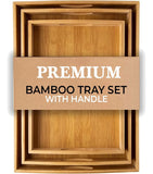 Multi purpose bamboo serving tray set of 3 with handles for serving tea, coffee, and snacks