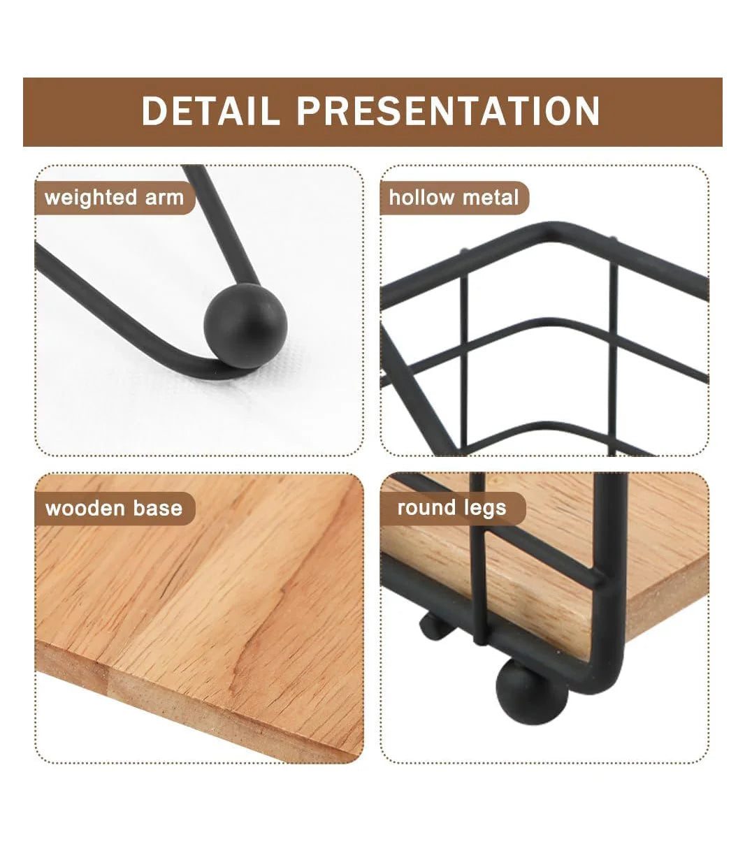 Tabletop napkin holder with weighted design to keep napkins neatly stacked and in place