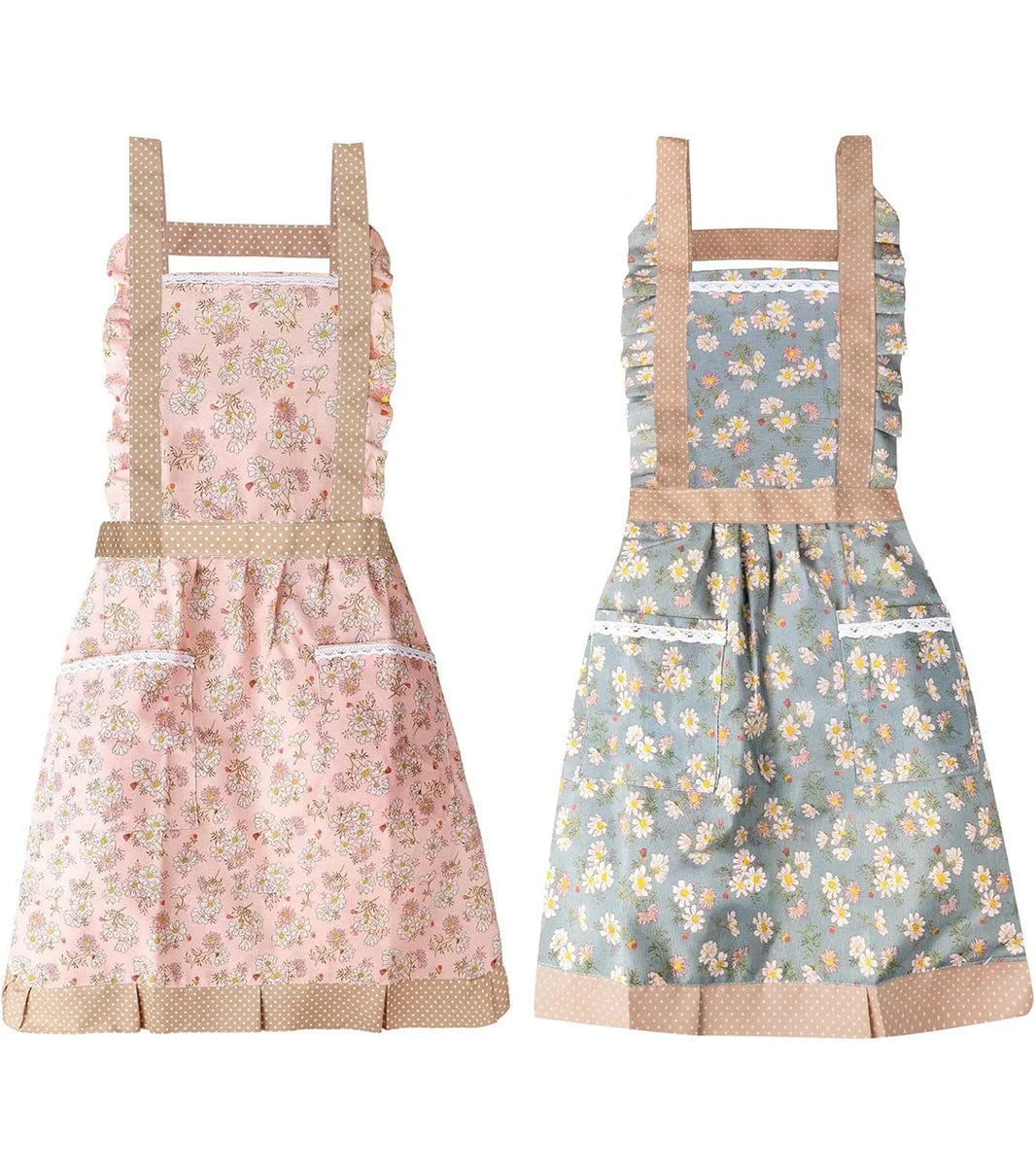 Women floral kitchen chef apron for baking and cooking with elegant print and durable material