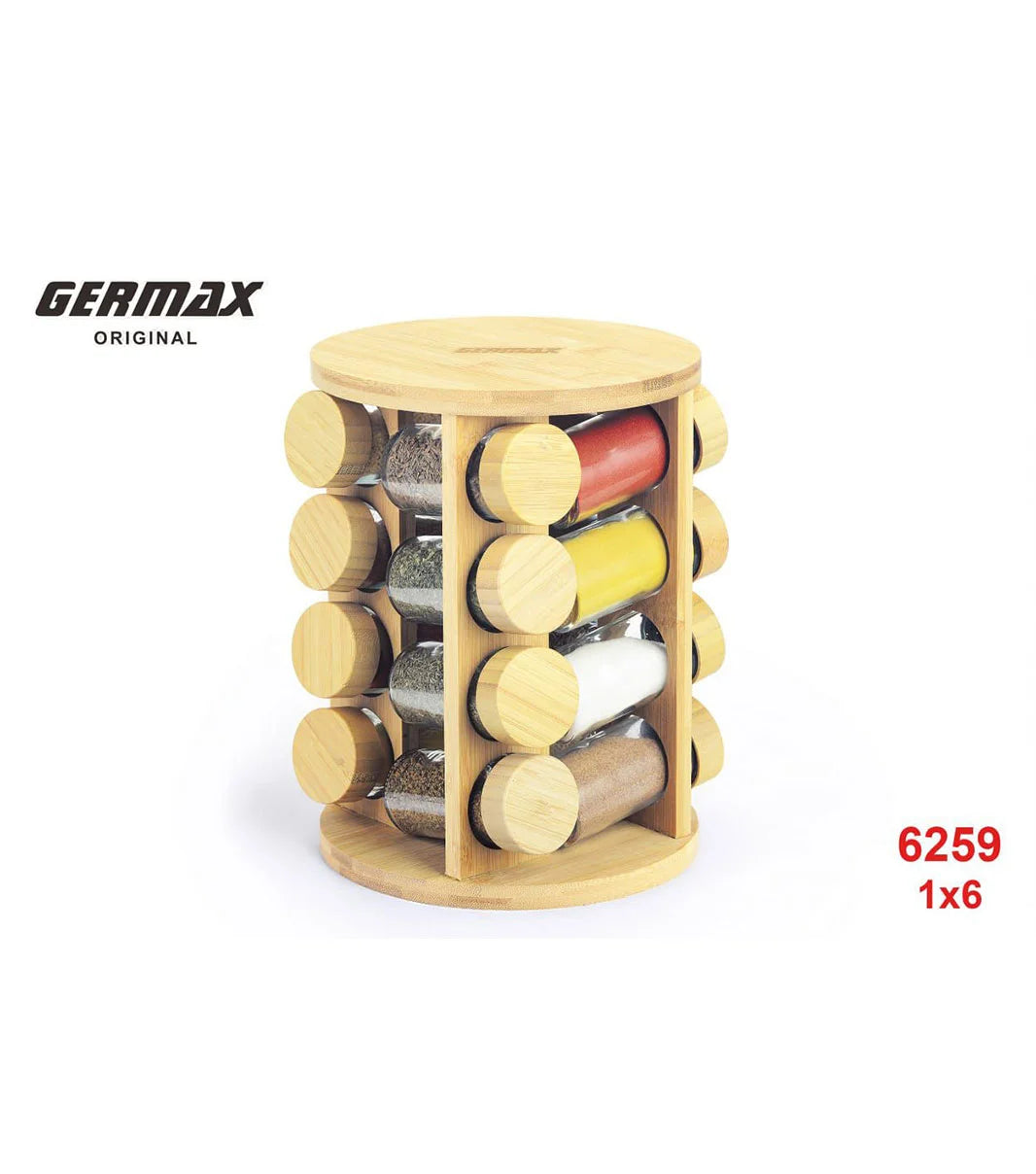 16-Piece Rotating Wooden Spice Jar Set