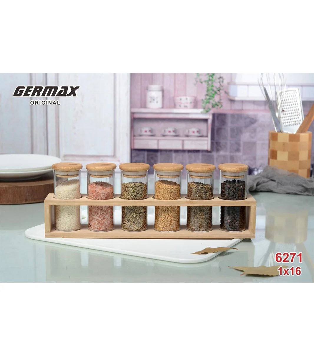 6-Piece Eco-Friendly Bamboo Lid Glass Spice Jar