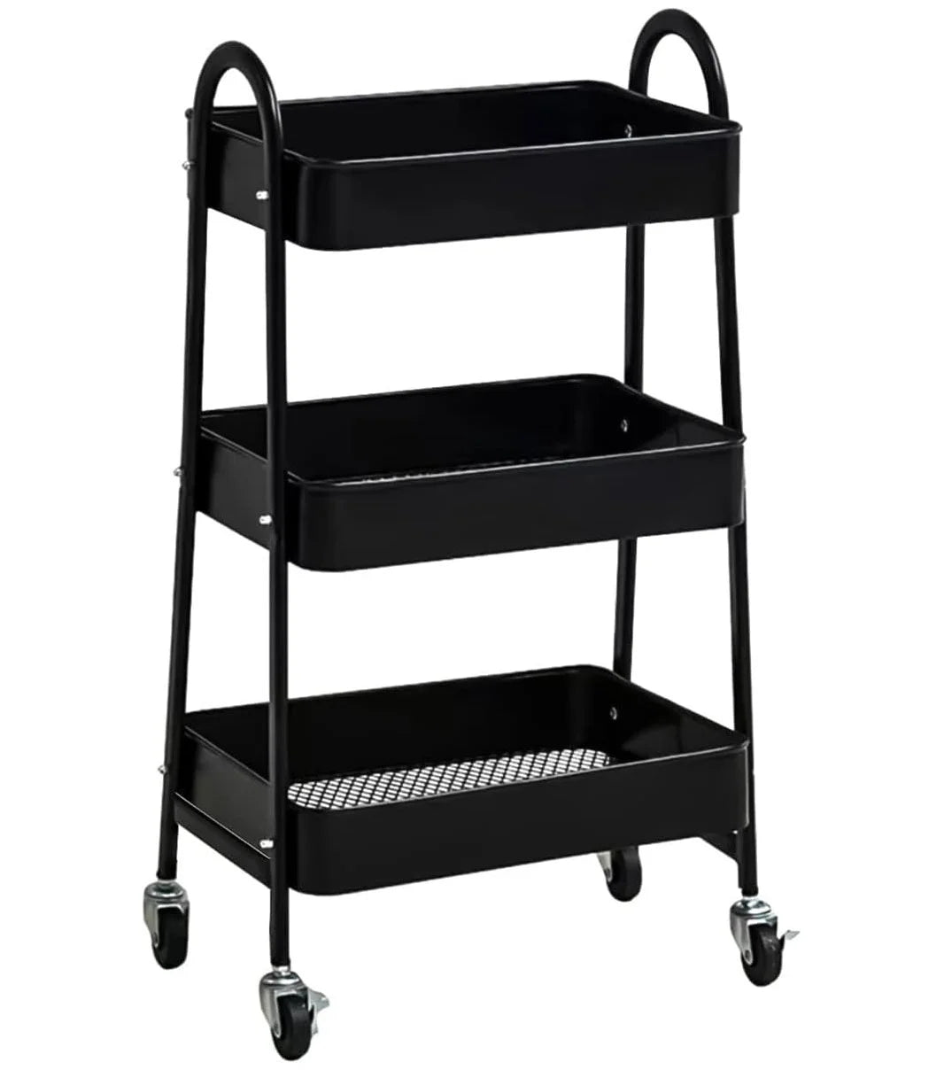3-Tier Black Stainless Steel Cart