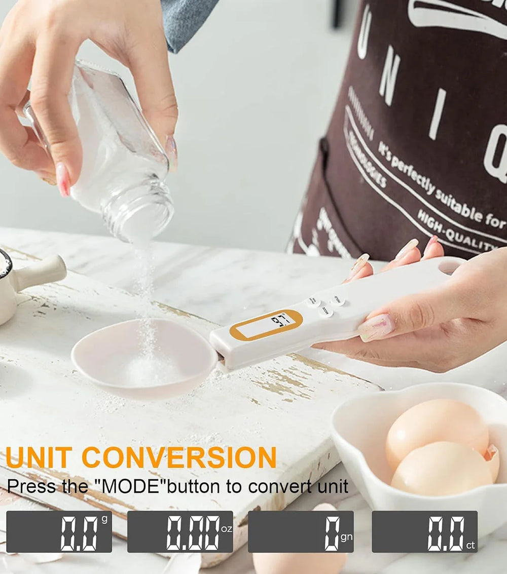 Electronic measuring spoon scale for baking, cooking, and portion control